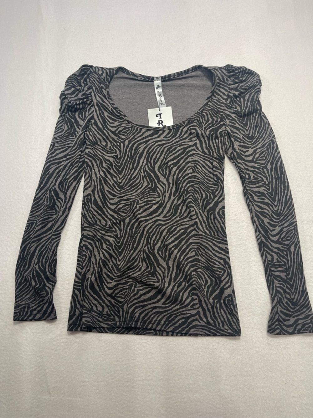 NWT Troya Zebra Print Long Sleeve Fitted Top Y2K Style S
